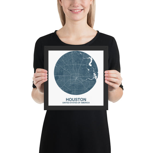 Houston Circular Blue Framed Map