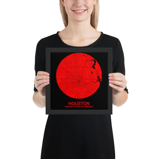 Houston Circular Red Framed Map