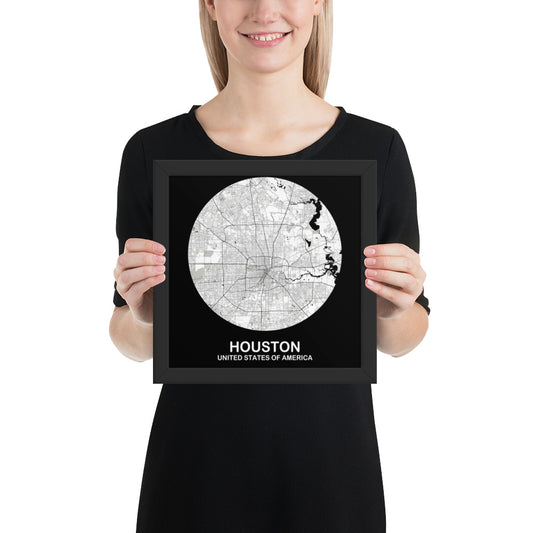 Houston Circular White Framed Map