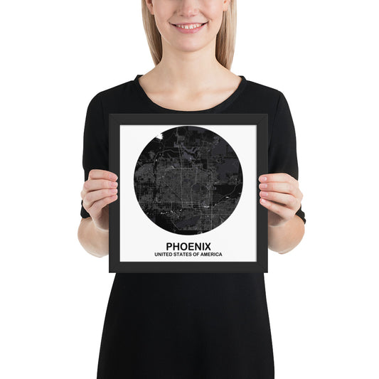 Phoenix Circular Black Framed Map