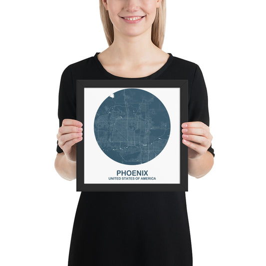 Phoenix Circular Blue Framed Map