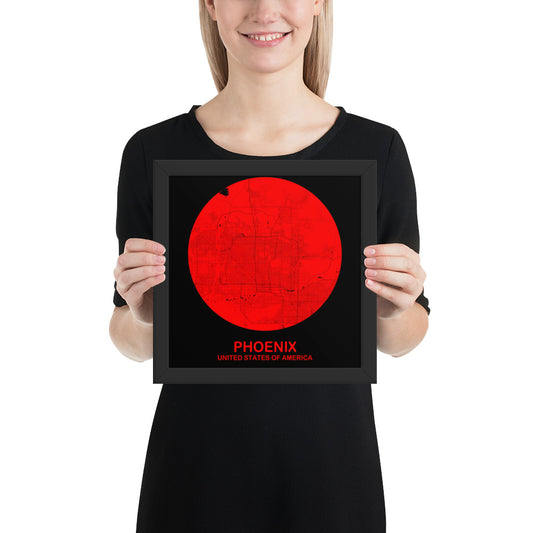 Phoenix Circular Red Framed Map