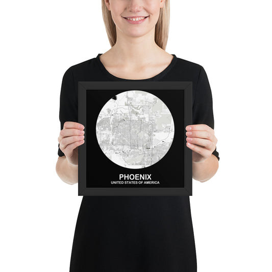 Phoenix Circular White Framed Map