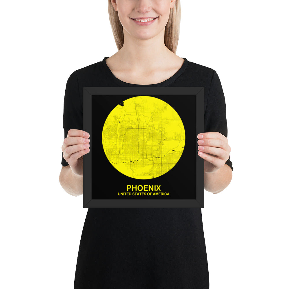 Phoenix Circular Yellow Framed Map