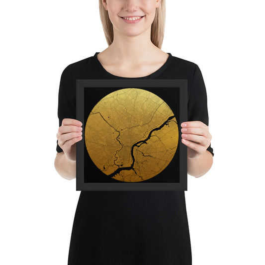 Philadelphia Gold on Black Framed Map