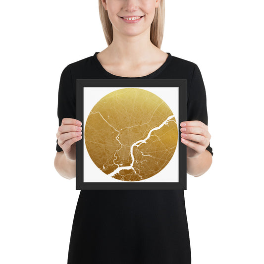 Philadelphia Gold on White Framed Map