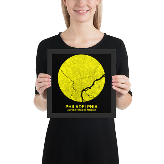 Philadelphia Circular Yellow Framed Map