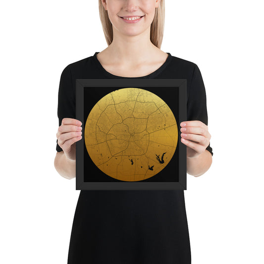 San Antonio Gold on Black Framed Map