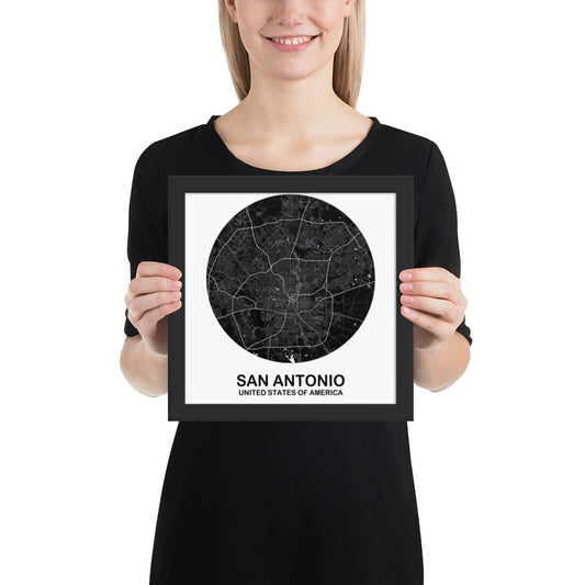 San Antonio Circular Black Framed Map