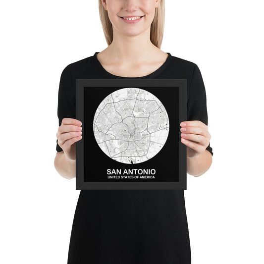 San Antonio Circular White Framed Map