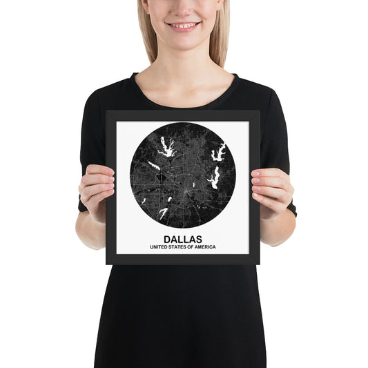 Dallas Circular Black Framed Map