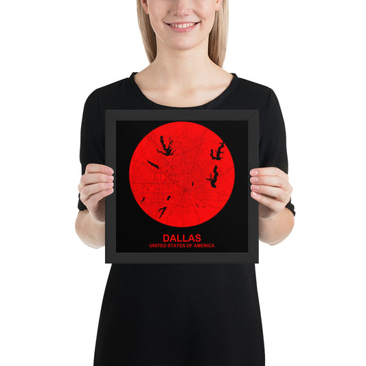 Dallas Circular Red Framed Map