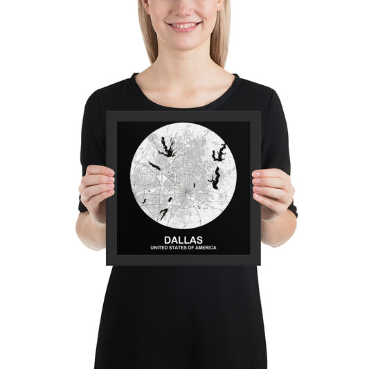 Dallas Circular White Framed Map