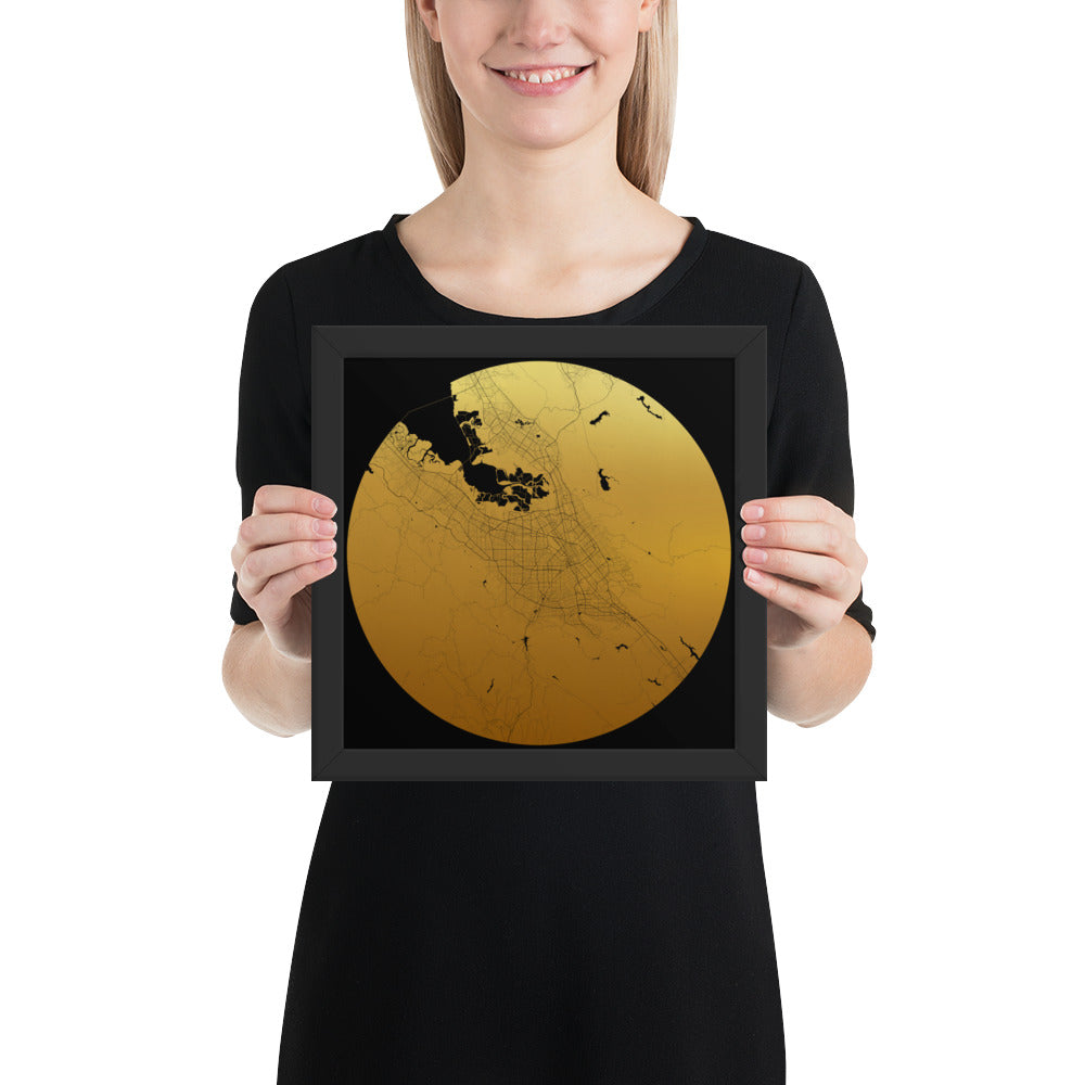 San Jose Gold on Black Framed Map