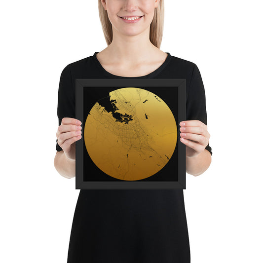 San Jose Gold on Black Framed Map