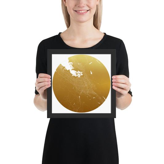 San Jose Gold on White Framed Map