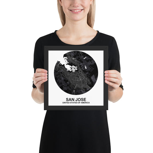 San Jose Circular Black Framed Map