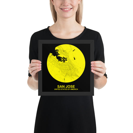 San Jose Circular Yellow Framed Map