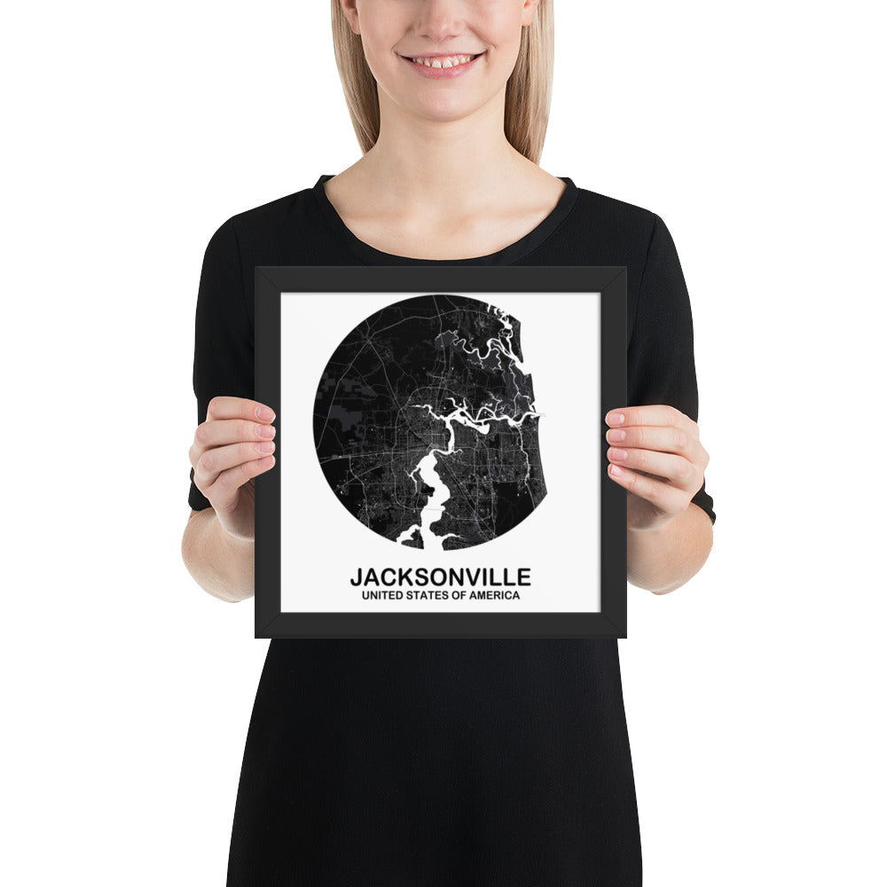 Jacksonville Circular Black Framed Map