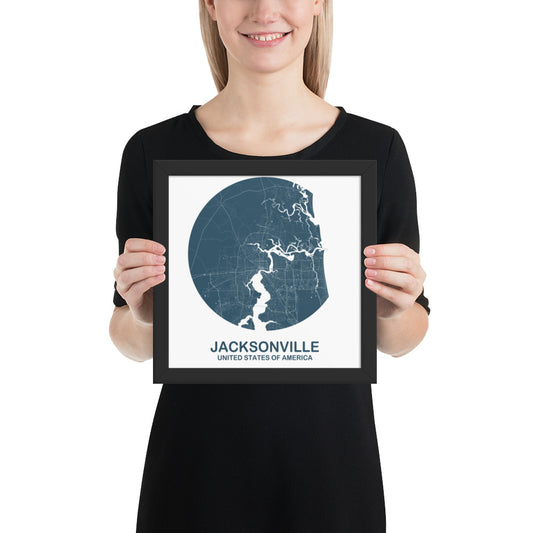 Jacksonville Circular Blue Framed Map