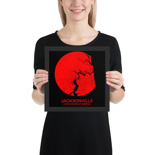 Jacksonville Circular Red Framed Map