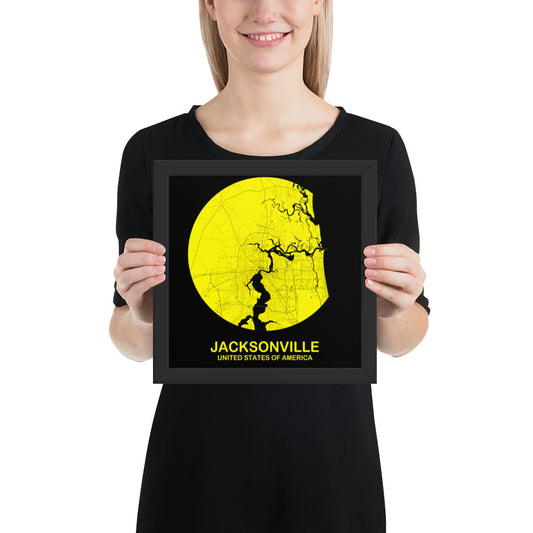 Jacksonville Circular Yellow Framed Map