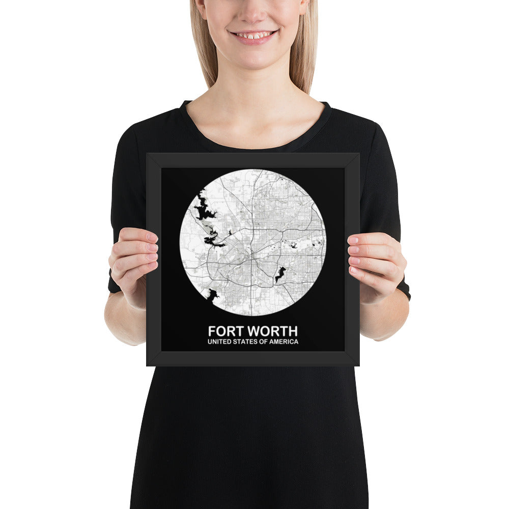 Fort Worth Circular White Framed Map