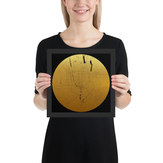 Columbus Gold on Black Framed Map