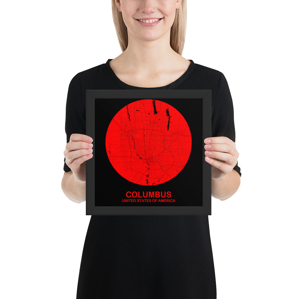 Columbus Circular Red Framed Map