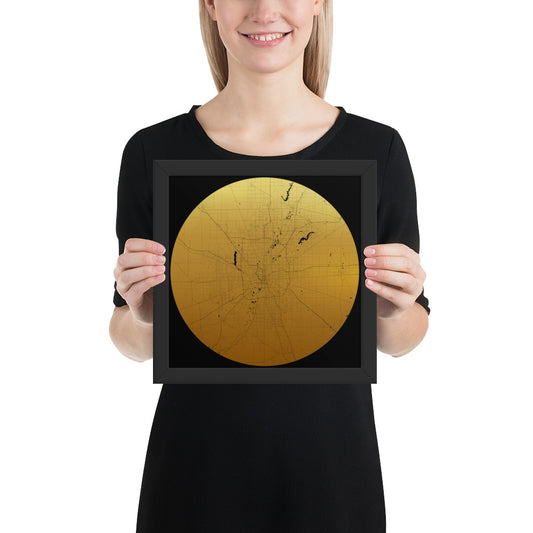 Indianapolis Gold on Black Framed Map