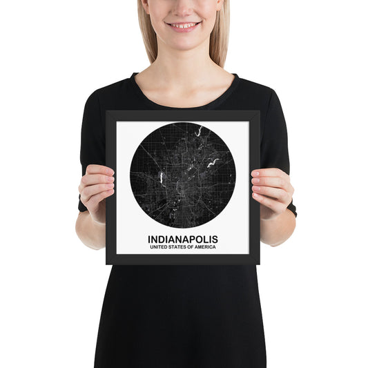 Indianapolis Circular Black Framed Map