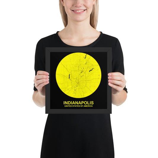 Indianapolis Circular Yellow Framed Map