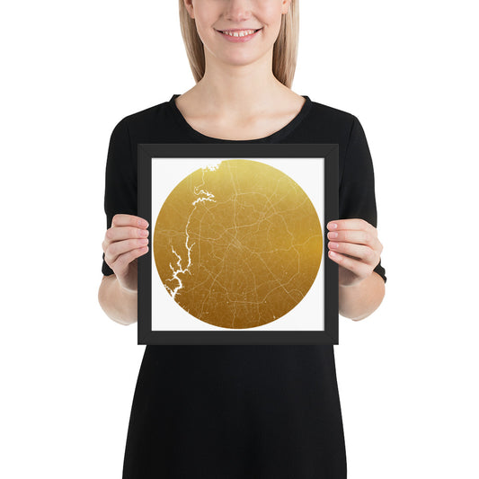 Charlotte Gold on White Framed Map