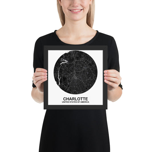 Charlotte Circular Black Framed Map