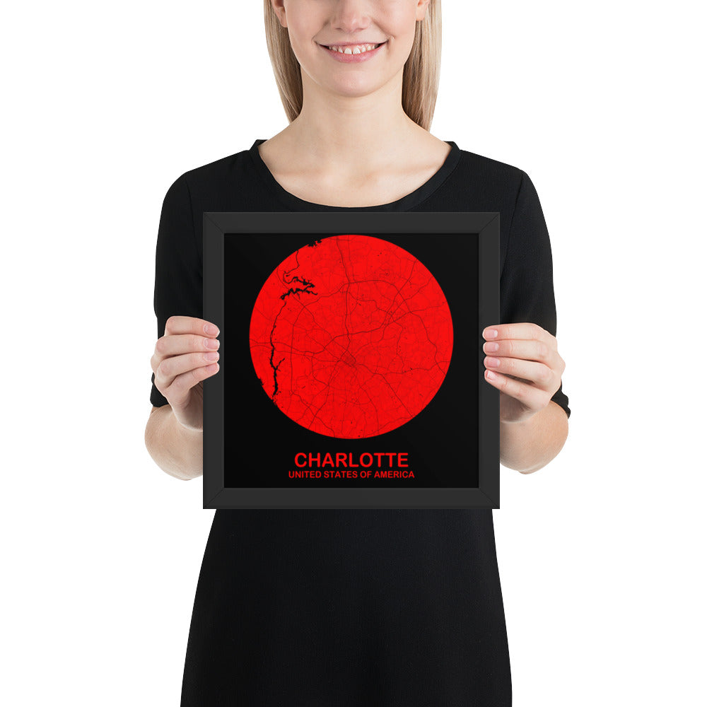 Charlotte Circular Red Framed Map