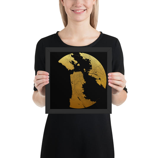 San Francisco Gold on Black Framed Map