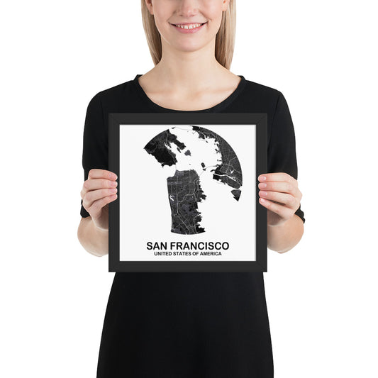 San Francisco Circular Black Framed Map