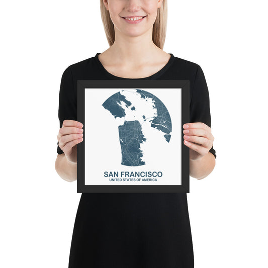 San Francisco Circular Blue Framed Map