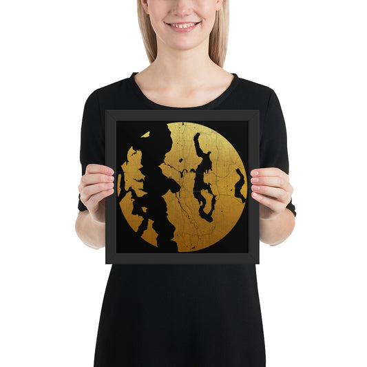 Seattle Gold on Black Framed Map