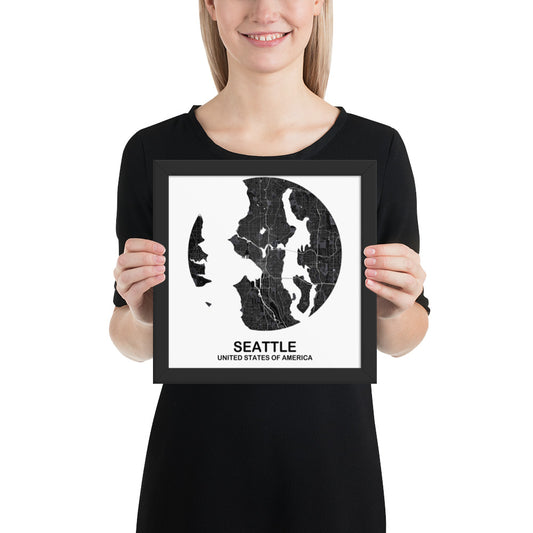 Seattle Circular Black Framed Map