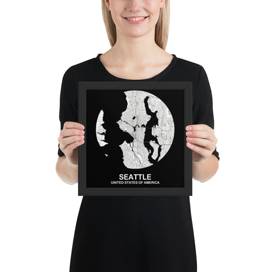 Seattle Circular White Framed Map