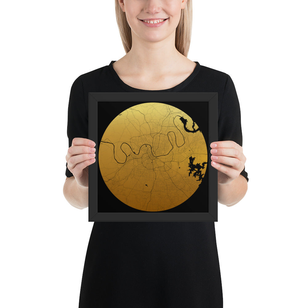 Nashville Gold on Black Framed Map