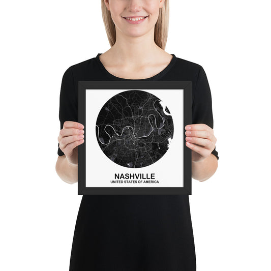 Nashville Circular Black Framed Map