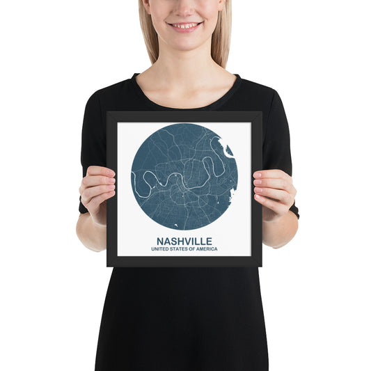 Nashville Circular Blue Framed Map