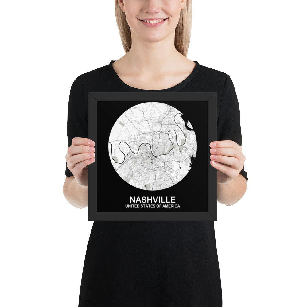 Nashville Circular White Framed Map