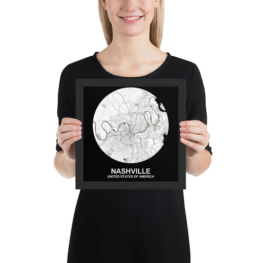 Nashville Circular White Framed Map