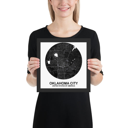 Oklahoma City Circular Black Framed Map