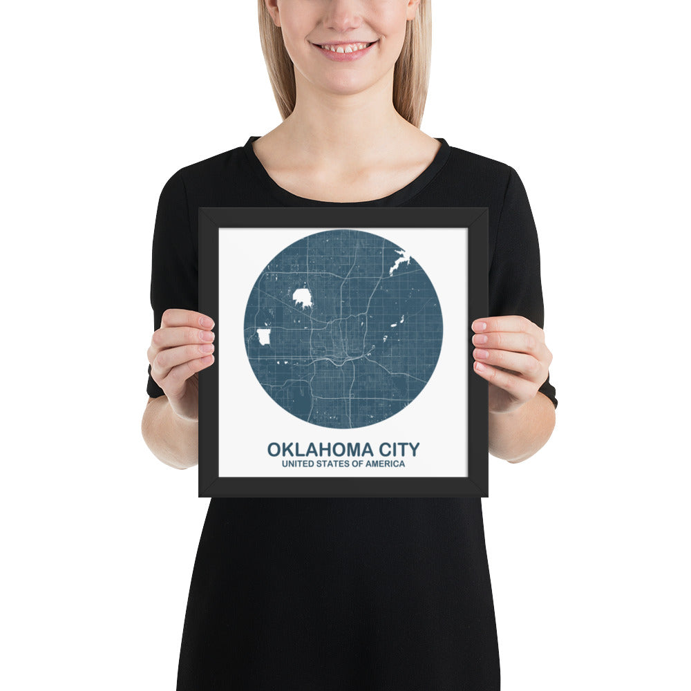 Oklahoma City Circular Blue Framed Map