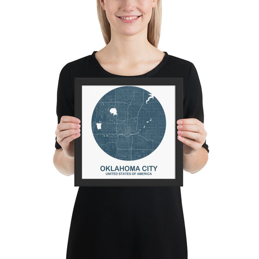 Oklahoma City Circular Blue Framed Map