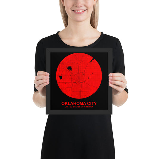 Oklahoma City Circular Red Framed Map